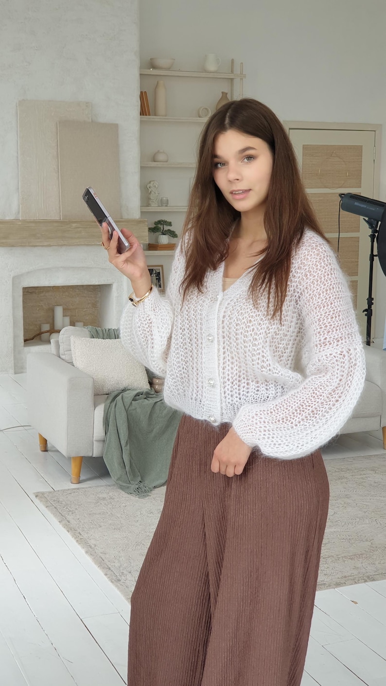 Women’s Mohair Cardigan Knitting Pattern, Loose Fit Sweater DIY, Soft Knit PDF Tutorial, Handmade Pullover Pattern wedding cardigan 4 videos image 10
