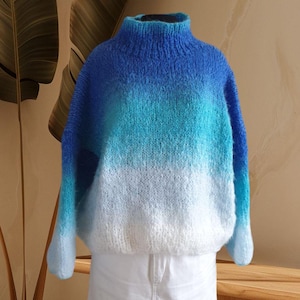 Gradient Sweater Blue Stripe Ombre Mohair Pullover Color Block Sweater Very Peri Fuchsia Emerald Green Pink