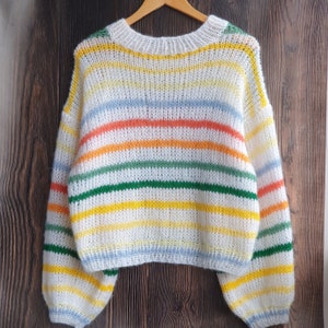 Multicolor Knit Sweater Personalized Sweater Woman Rainbow Mohair Crew ...