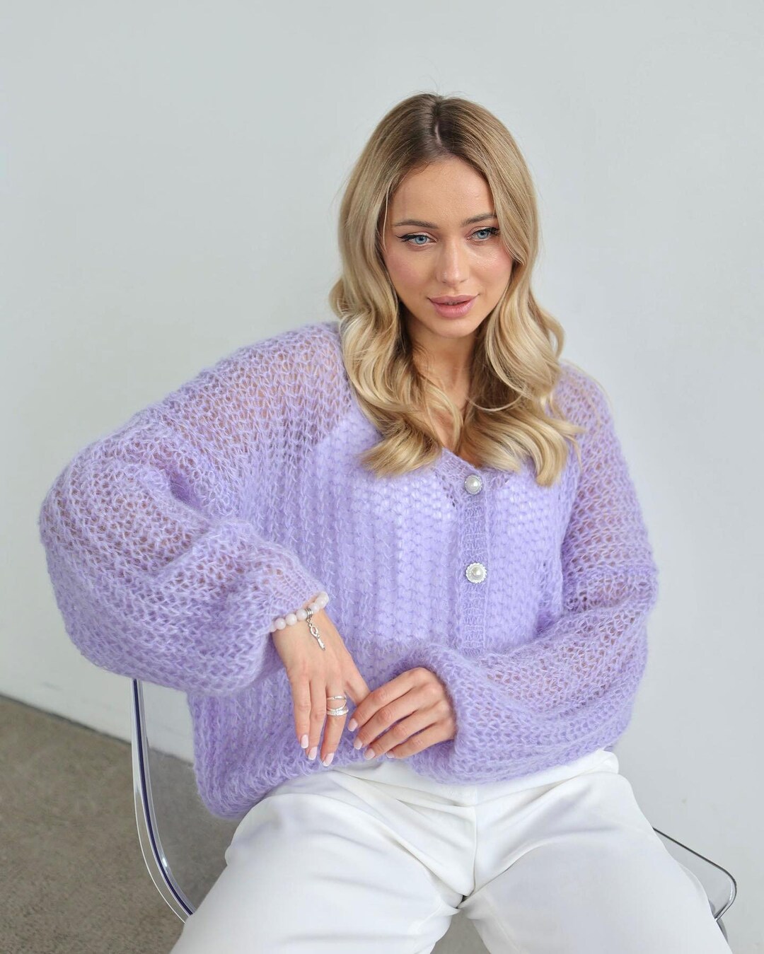 Lila Flauschiger Pullover Strickjacke Hochzeit Lavendel Party Braut