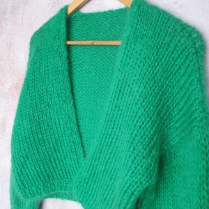 Cropped cardigan sweater women Green mohair jacket, knitted bomber jacket, Christmas gift image 9