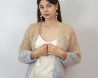 Cropped cardigan, short knitted jacket Ombre sweater Mohair cardigan with lurex