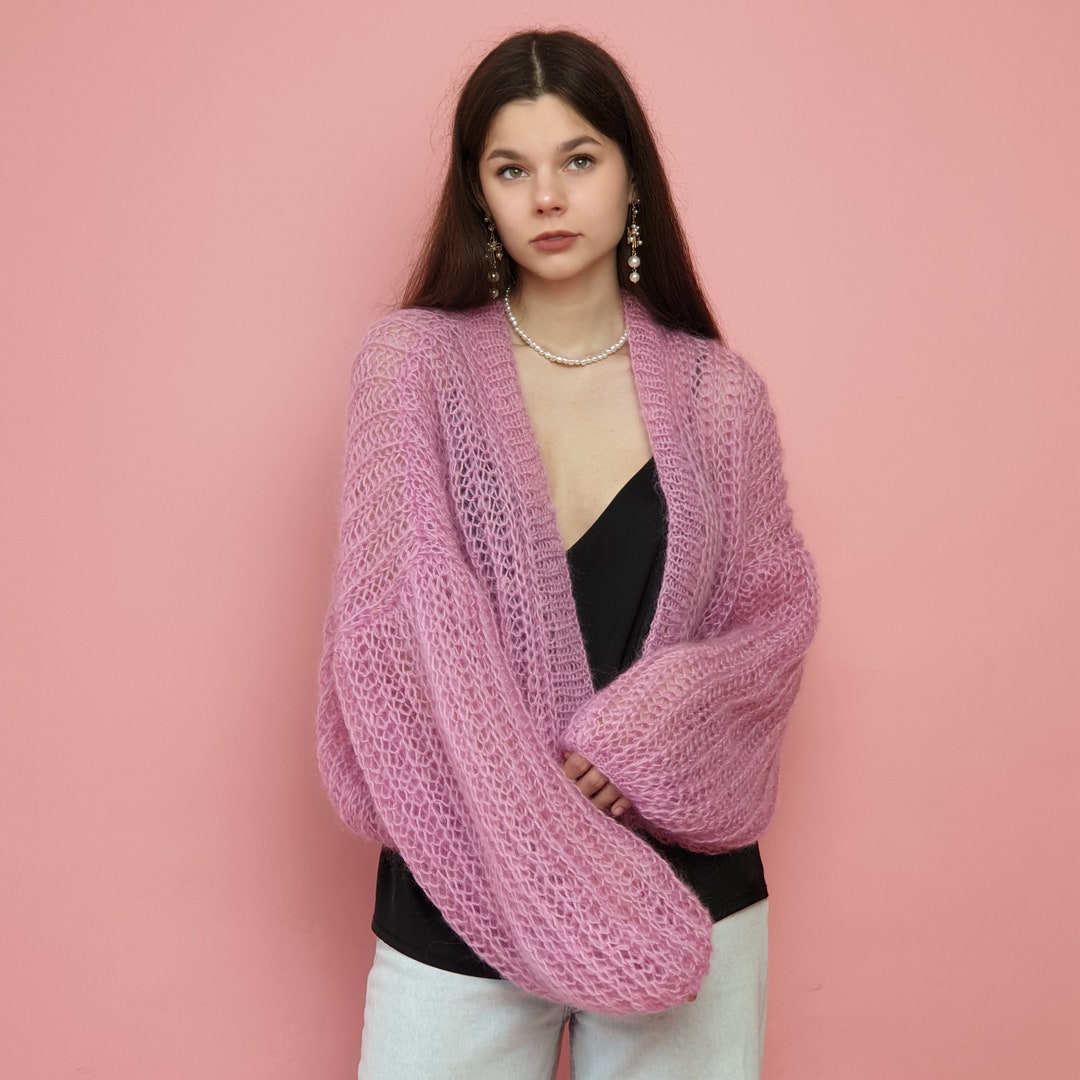 Light Pink Mohair Cardigan Women Knit Bridal Shrug Bolero Etsy