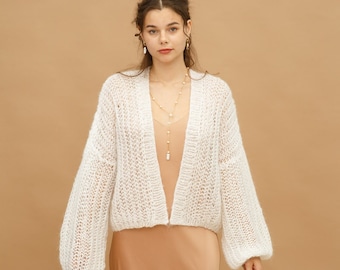 Weiße strickjacke Frauen stricken Braut Shrug Bolero Jacke