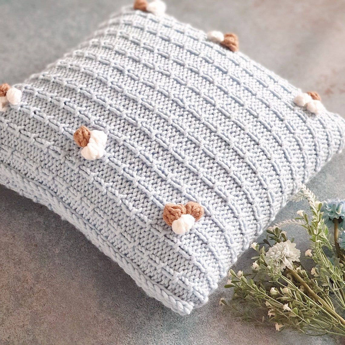 Knitting patterns pillow covers 16 x 16 blue and beige 20x20 Etsy