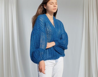 Petrol Mohair Strickjacke Braut Cape, Bolero Jacke, Braut