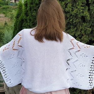Cardigan, Knitting patterns for women, white shrug bolero, simple evening cardigan