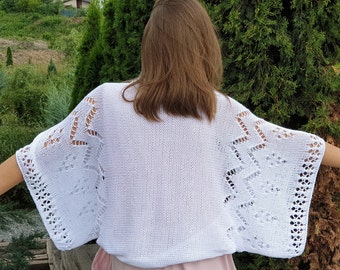 Cardigan, Knitting patterns for women, white shrug bolero, simple evening cardigan