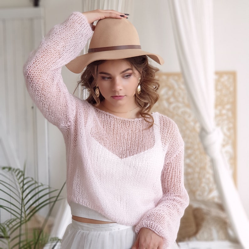 Wedding Bohemian sweater dusty pink mohair sweater image 2