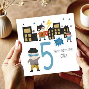 Personalised 5th Birthday Card For Little Boy Grandson Son Nephew - Superheroes Superhero