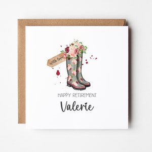 Personalised Retirement card - Happy retirement - Friend - Mum - Sister - Work Colleague - Floral Wellyboots - Wellies