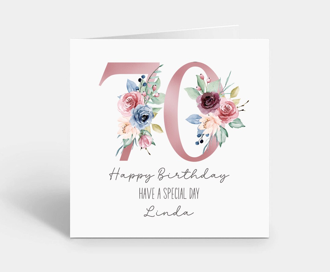 Personalised 70th Birthday Card for Her Pink & Blue Florals - Etsy