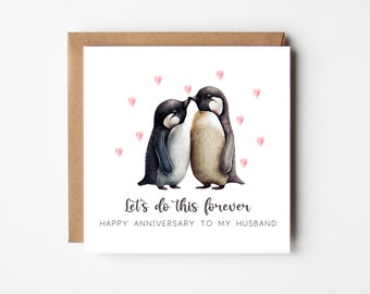 Personalised Penguins Anniversary Card for Wife Husband Girlfriend Boyfriend - Let's do this forever - Soulmate Penguin Couple