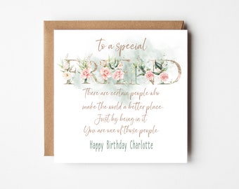 Personalised Special Friend Birthday Card - ANY AGE - Making the world a better place poem. - Best Friend Card