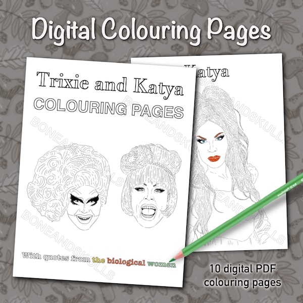 Trixie and Katya Digital Colouring Pages | Printable | Drag Queens | Coloring | Procreate | LGBTQ+