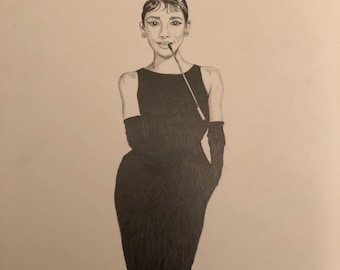 Audrey Hepburn-standing-Pencil Art By Cheryl Huneke Limited Edition + Open Run Museum Cold Press Rag Cotton Prints