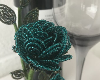 November Bloom - Topaz, French Beaded Flowers, Free Standing, Everlasting Bloom, Hand Crafted To Order.