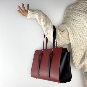 Sac à bandoulière bordeaux, Sac à main en cuir bordeaux, Sac à main pour femme avec poignée, Sac à main en cuir avec fermeture à glissière, Sac d'affaires pour femme, Sac messager pour femme