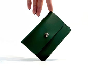 Small Green Wallet for Woman, Refined Leather Wallet, Green Leather Purse, Green Leather Cardholder