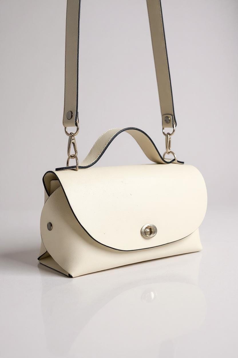 White Leather Top Handle Handbag