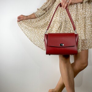 Bolso de piel elegante para mujer, bolso de piel premium, bandolera de piel burdeos, bolso de diseño para mujer, monedero de piel burdeos, regalo para mujer