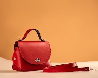 Sac à bandoulière classique en cuir rouge, petit sac à main en cuir rouge, petit sac à main rouge pour femme, petit sac en cuir italien rouge