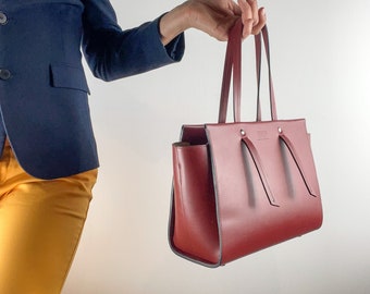 Burgundy messenger bag Burgundy crossbody bag Burgundy leather purse Top handle leather bag Zipper leather handbag Business bag women