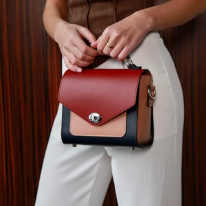 Bunte Leder Crossbody Tasche, Bunte Leder Geldbörse, Bunte Leder Umhängetasche, Top Griff Leder Handtasche Frau, Ganzjahreshandtasche Frau