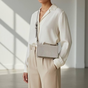 Bolso de mano para mujer en piel de pitón beige, bolso de hombro artesanal, bolso bandolera pequeño, monedero de piel con estampado de pitón beige, asa larga