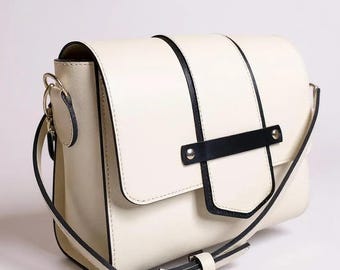 White Leather Shoulder Bag Summer Outfit | Minimalist Ivory Handbag | Elegant Light Purse Women Casual Bridal Style