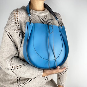 Large Leather Bag For Woman, Blue Tote Leather Bag, Blue crossbody, Blue leather purse, Blue leather handbag, Top handle bag, Saddle bag