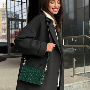Woman&#39;s leather bag Crossbody bag Italian leather handbag Croco leather bag Designer handbag for woman Handmade bag Blue leather bag