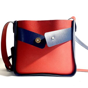 Handmade leather tote bag Crossbody doubleface leather tote Leather tote bag women Red and Blue Leather Tote Woman Summer tote bag image 5