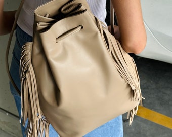 Women's leather backpack, Women's urban backpack, Beige leather backpack, Women's leather backpack bag, Fashion women's backpack, Backpacks