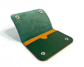 Cartera pequeña de piel verde para mujer, Cartera de piel refinada, Monedero de piel verde, Tarjetero pequeño de piel verde