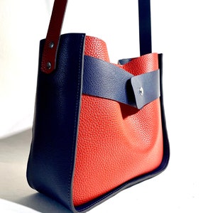 Handmade leather tote bag Crossbody doubleface leather tote Leather tote bag women Red and Blue Leather Tote Woman Summer tote bag image 6
