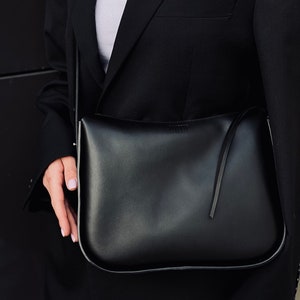 Sac à bandoulière en cuir noir, sac à main en cuir noir, sac à main en cuir avec fermeture à glissière, sac messager pour femme, sac en cuir haut de gamme pour femme, cartable