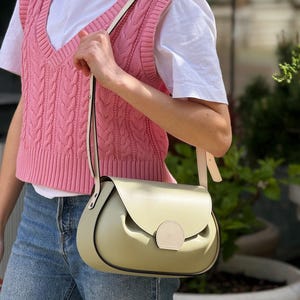 Classy Leather Bag For Woman, Exclusive women&#39;s bag of original shape, Green Crossbody, Exclusive Leather Purse, Ladies Bag, Premium handbag