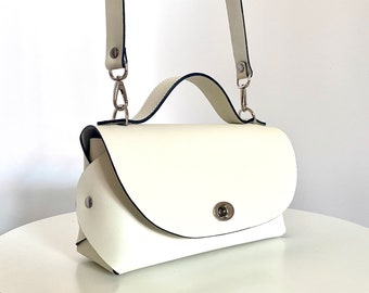 White Leather Satchel | Small Crossbody Bag | White Leather Purse | White Cream Leather handbag | Top handle Leather Bag for Woman