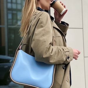 Bolso bandolera de piel azul, bolso de piel italiana de primera calidad, bolso de hombro con cremallera, bolso bandolera para mujer, color personalizado disponible