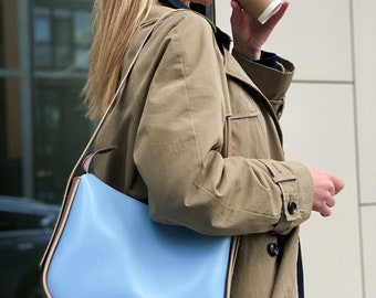 Blue leather crossbody bag, Blue leather purse, Zipper leather handbag, Messenger bag for woman, Premium leather bag for woman, Blue satchel