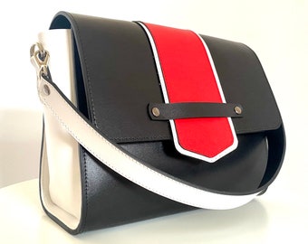 Leather bag shoulder | Crossbody Purse | Black handbag | Top Handle Leather Bag Woman | Black White Red Leather Satchel | Shoulder bag