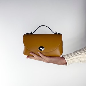 Mustard Leather Handbag, Small Crossbody Bag, Mustard Leather Purse, Stylish leather handbag, Top handle yellow leather satchel for woman image 5
