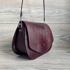 Iguana geprägte Lederhandtasche, Leder-Satteltasche, Leder-Schultertasche, Burgunder-Umhängetasche, Damen-Ledertasche, Burgunder-Geldbeutel