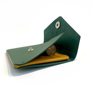Petit portefeuille vert pour femme, portefeuille en cuir raffiné, porte-monnaie en cuir vert, petit porte-cartes en cuir vert
