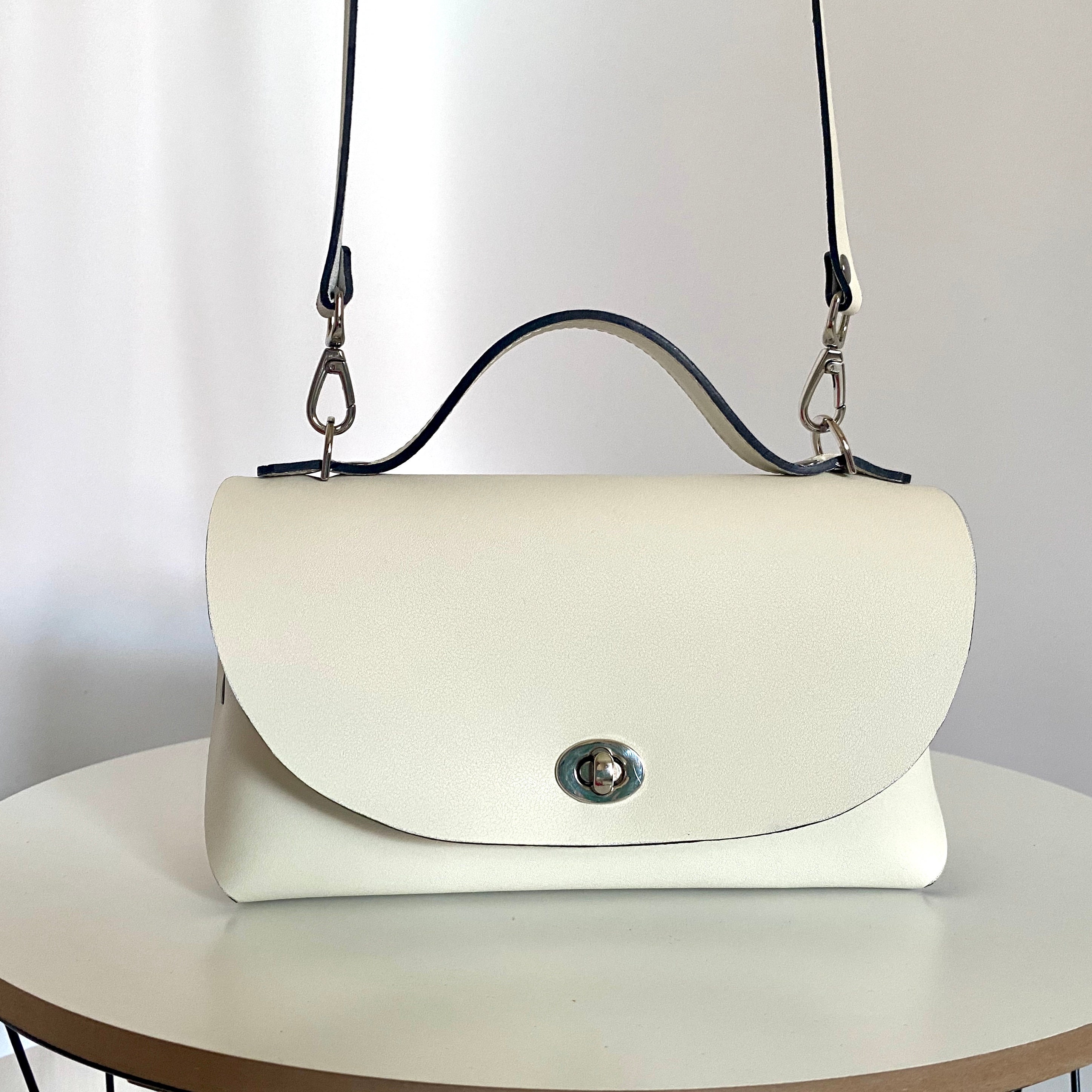 White Leather Satchel Small Crossbody Bag White Leather Purse White