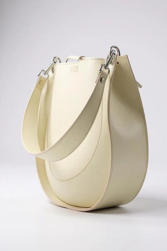 Large Ivory Leather Saddle Bag for Women – Genuine Italian Leather