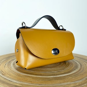 Mustard Leather Handbag, Small Crossbody Bag, Mustard Leather Purse, Stylish leather handbag, Top handle yellow leather satchel for woman image 1