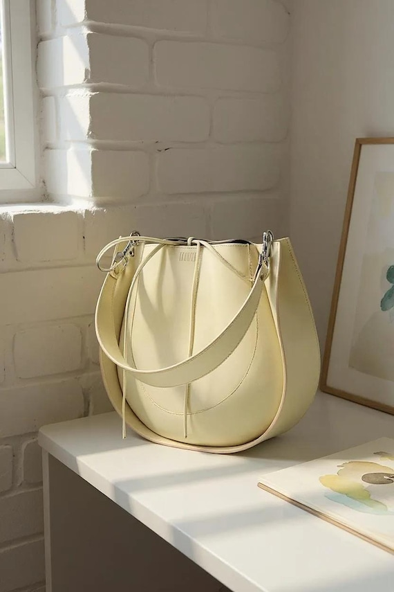 Large Ivory Leather Saddle Bag for Women – Genuine Italian Leather