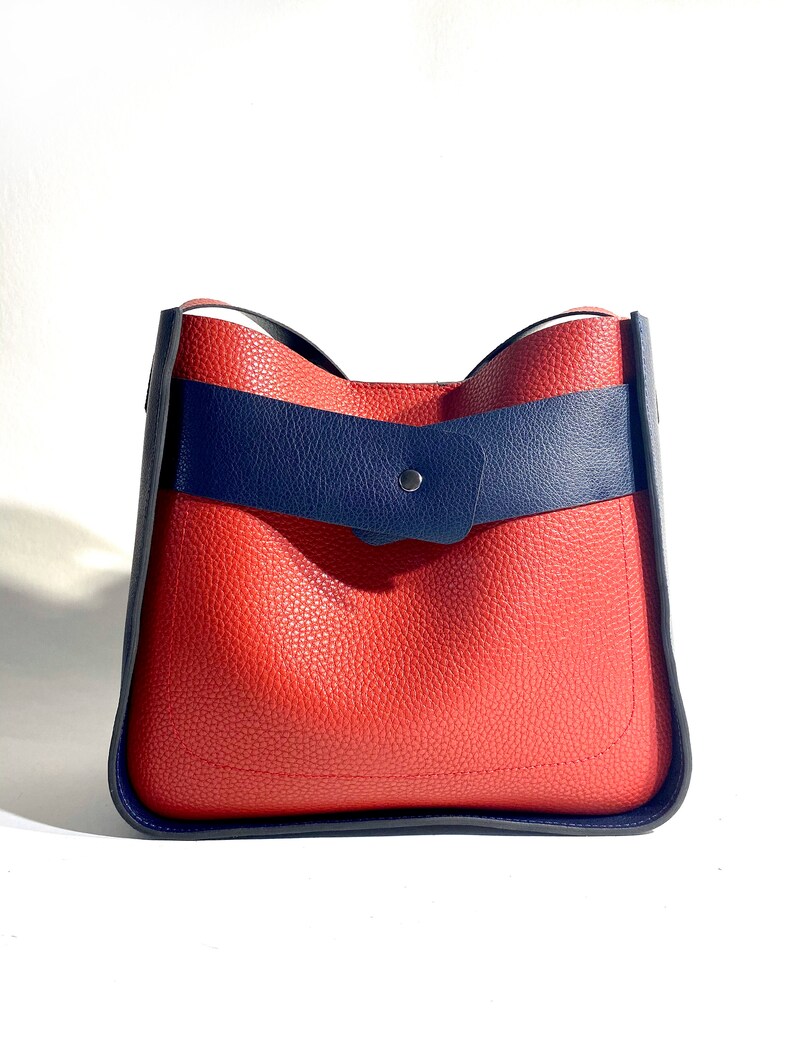 Handmade leather tote bag Crossbody doubleface leather tote Leather tote bag women Red and Blue Leather Tote Woman Summer tote bag image 8